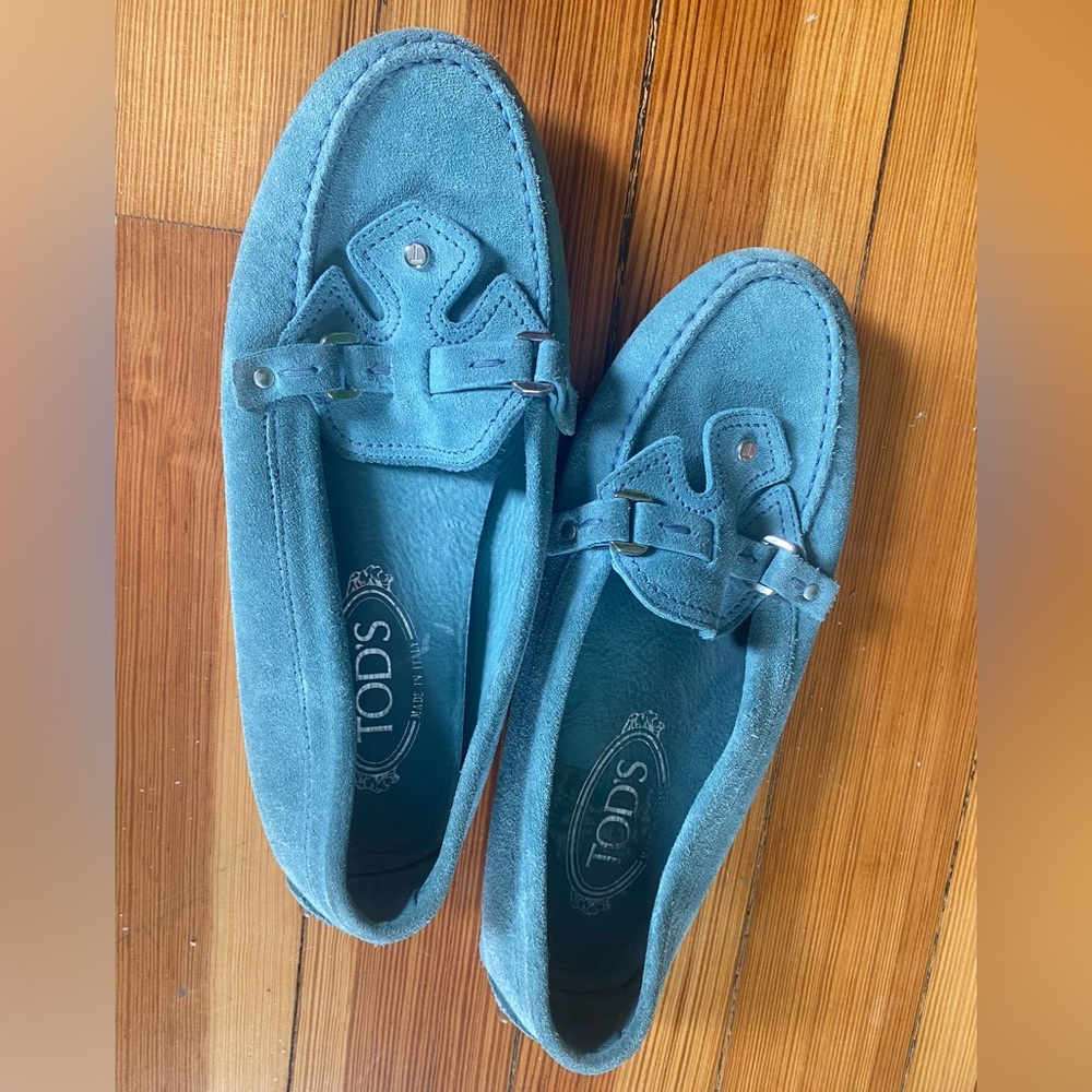 Tod’s Aqua Blue Suede Gommini Driving Moccasin Shoes